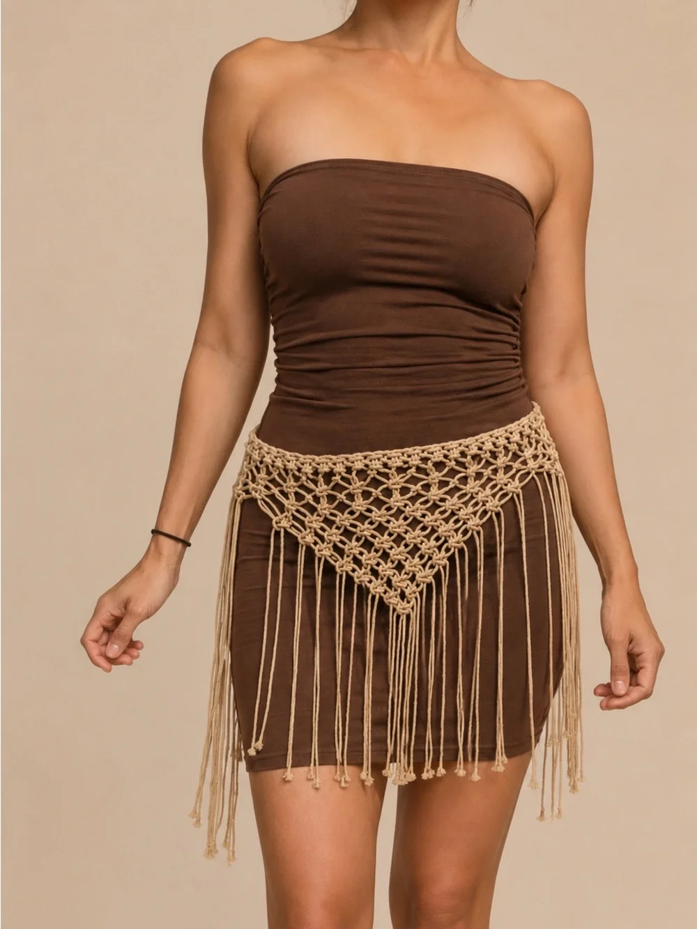 Handmade Ivory Macramé Fringe Hip Scarf Boho Festival NWOT